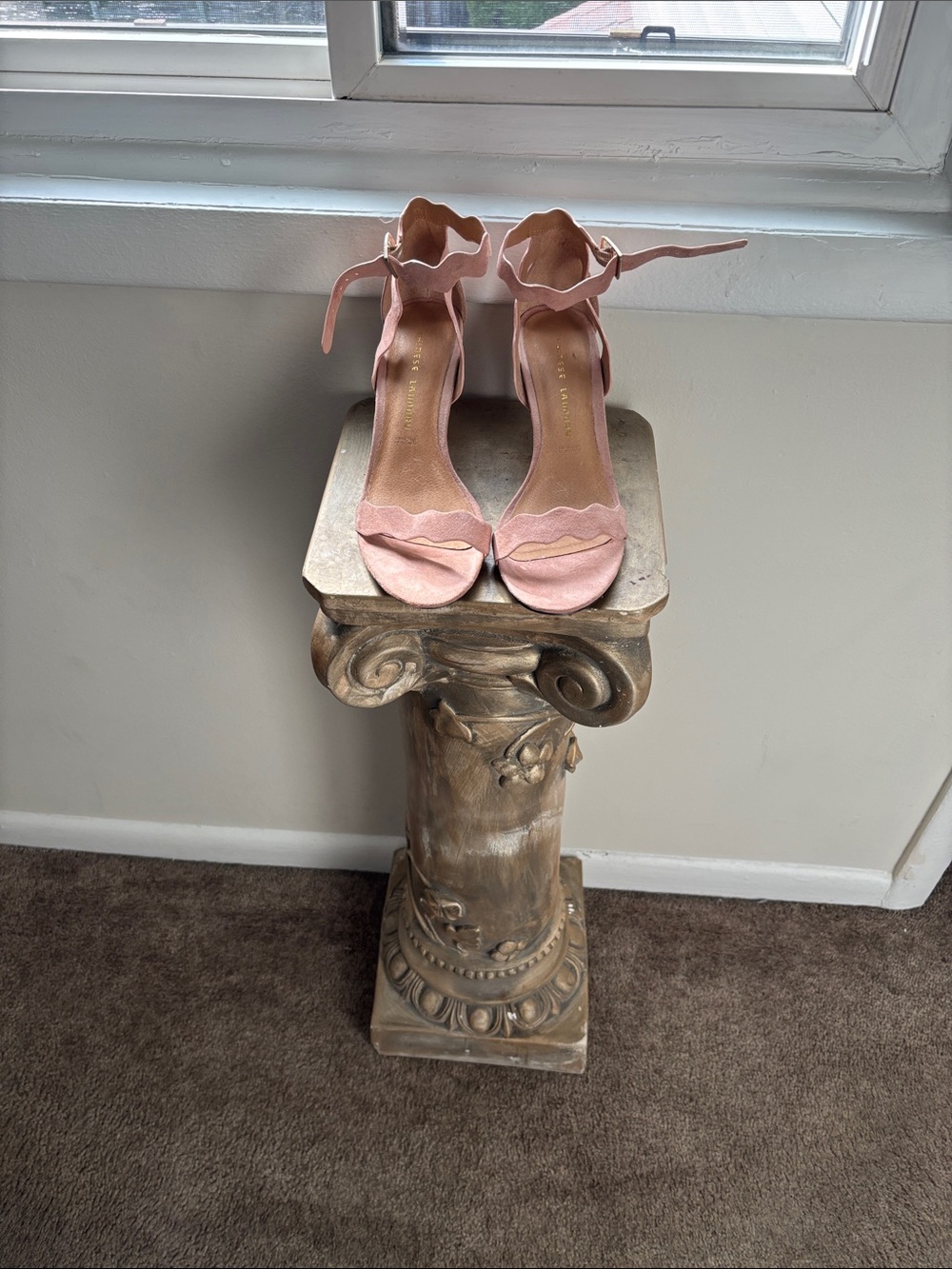 Women's Pink Scalloped Ankle-Strap Sandals